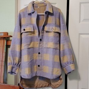 Lavender Plaid Oversized Tweed Coat